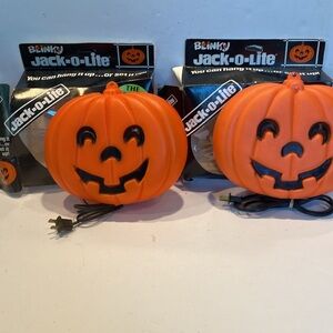 Vintage 1980s Blinky Jack-o-Lite Pumpkins, Set of 2